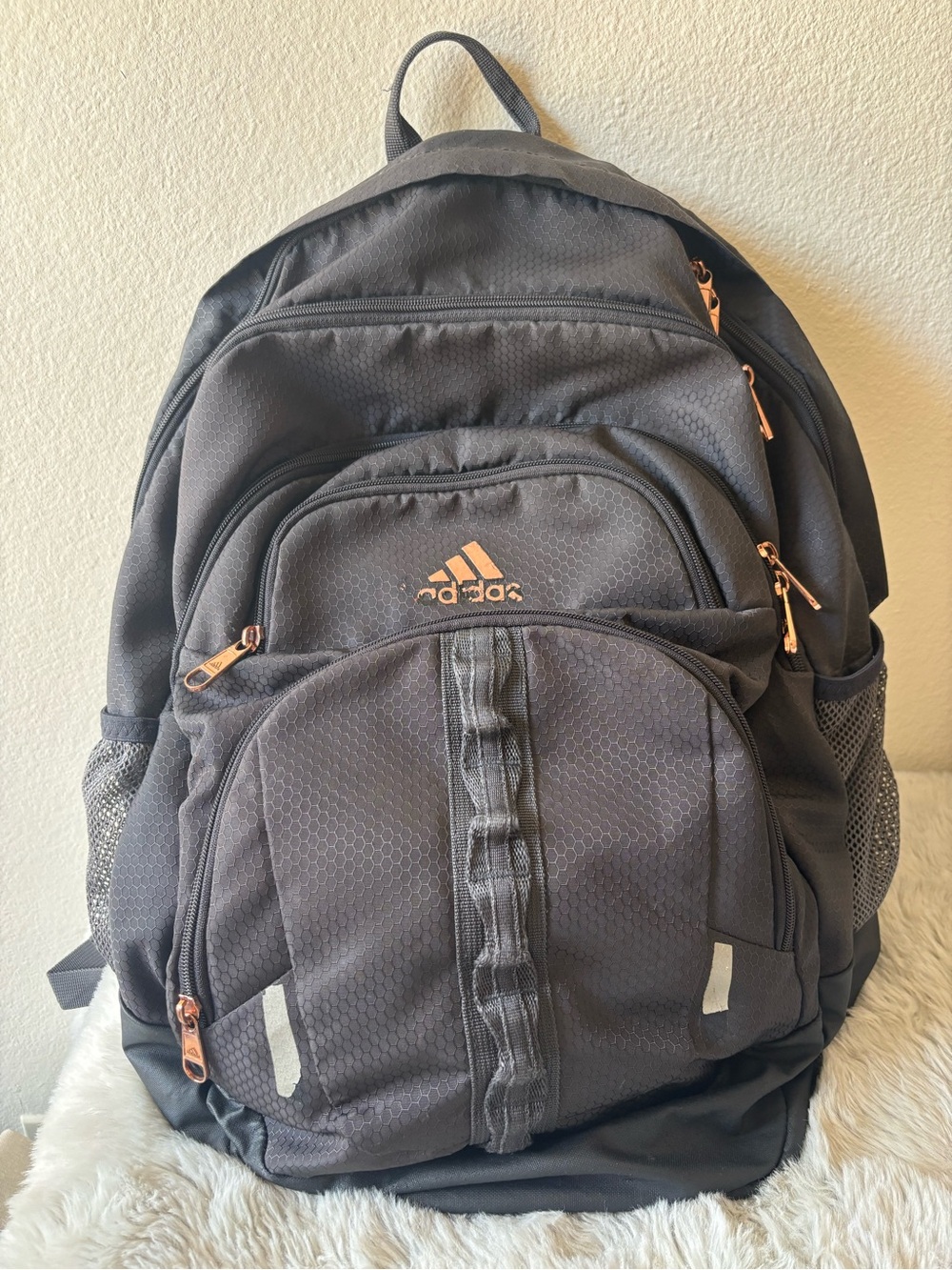 Adidas Dark Grey Black Backpack with Rose Gold Accents